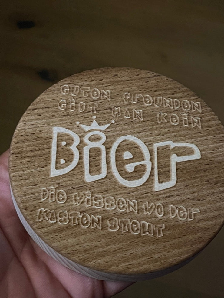 Bierdeckel aus massivem Buchenholz 10cm Wunschgravur